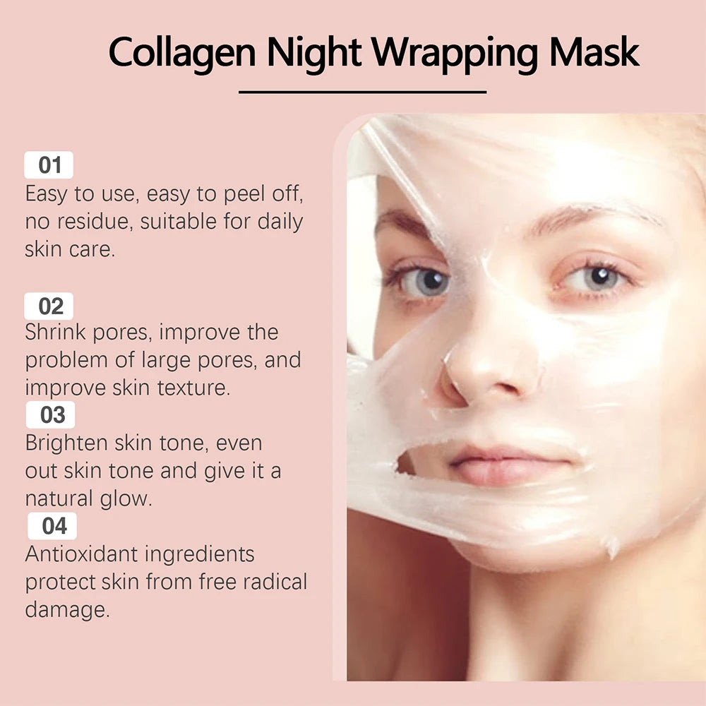 Collagen Night Wrapping Peel off Mask For Moisturizing Brighten Hydrating Smooth Face Firming Skin Rejuvenation Care Mask